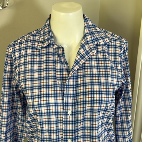 Frank and Eileen Grayson Shirt Italian Fabric Plaid Blue Red Classic Fit Sz S - Picture 3 of 15